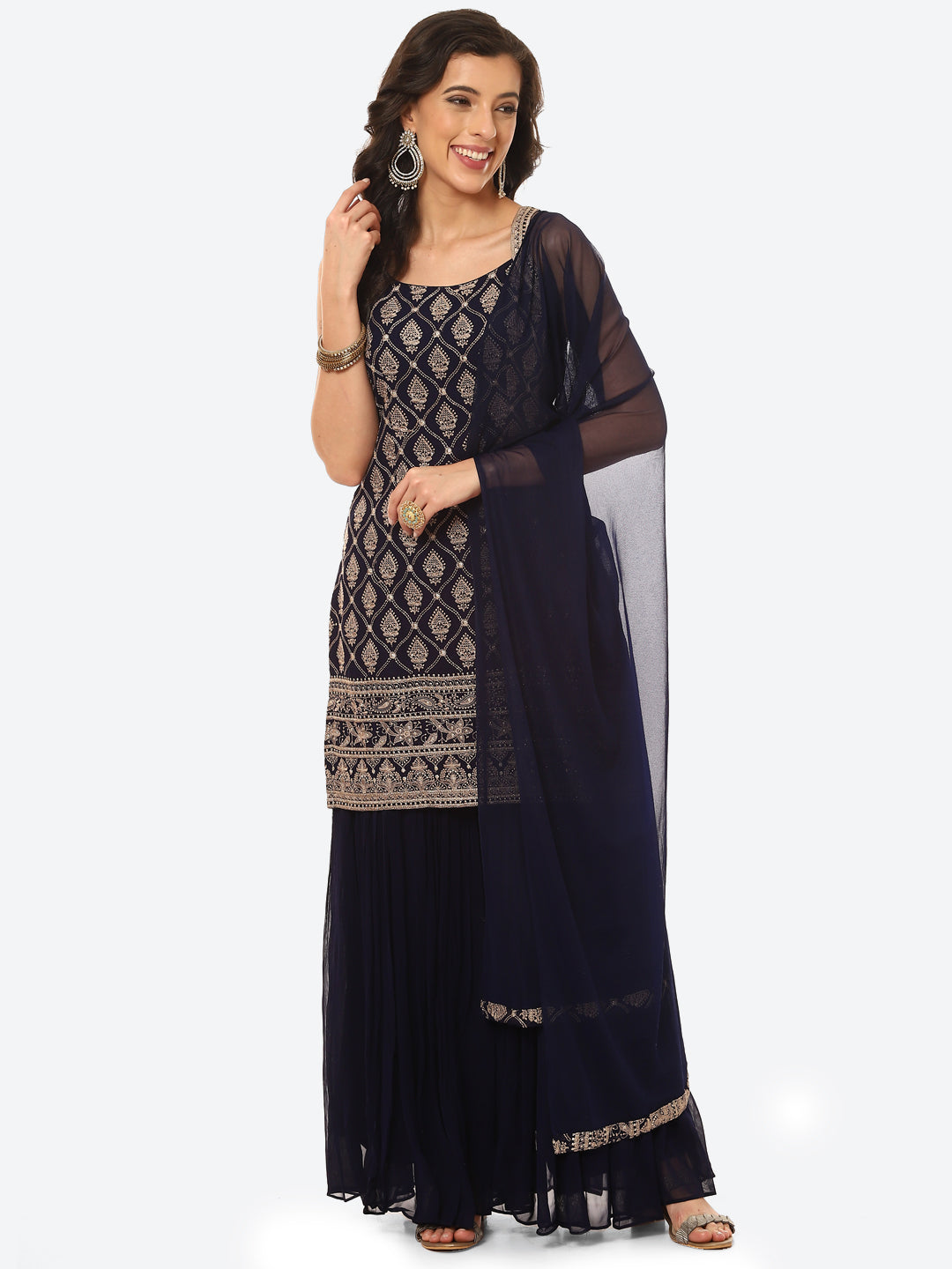 Resham Jaal  Georgette Kurti With Garara With Net Dupatta