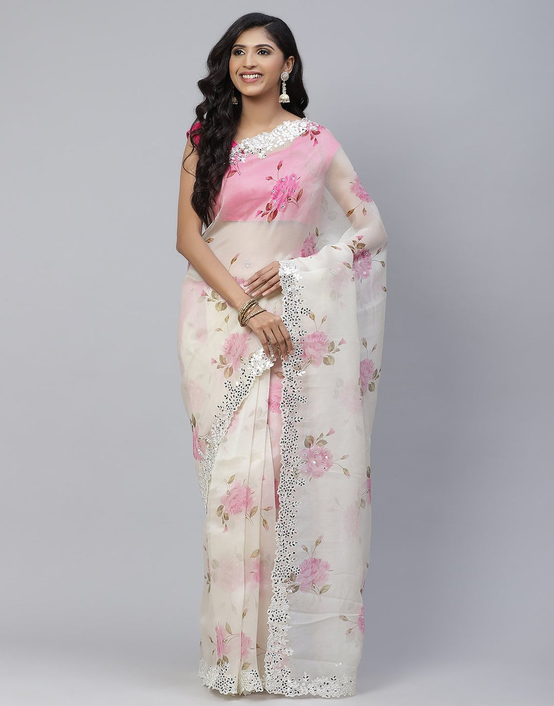Digital Floral Printed Organza Saree
