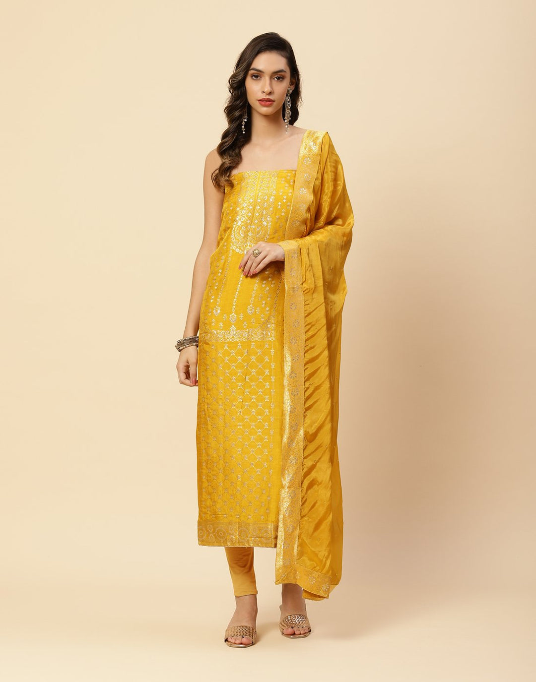 Embroidered Art Handloom Suit Piece With Crepe Dupatta