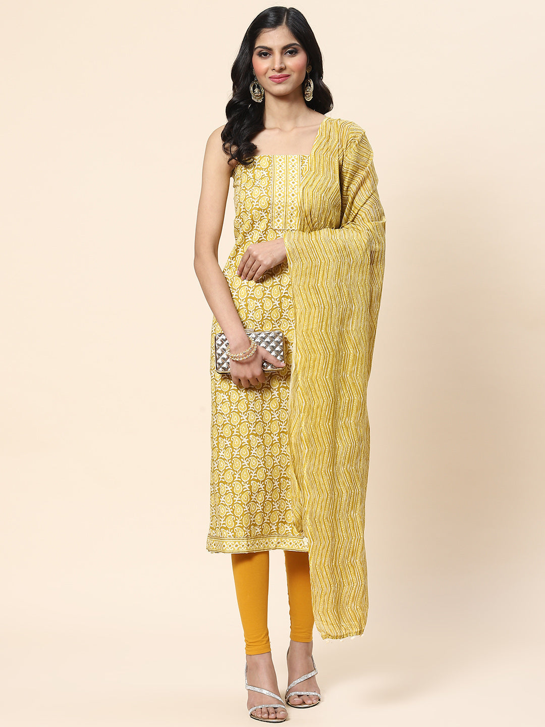 Printed Cotton Unstitched Suit Piece With Dupatta