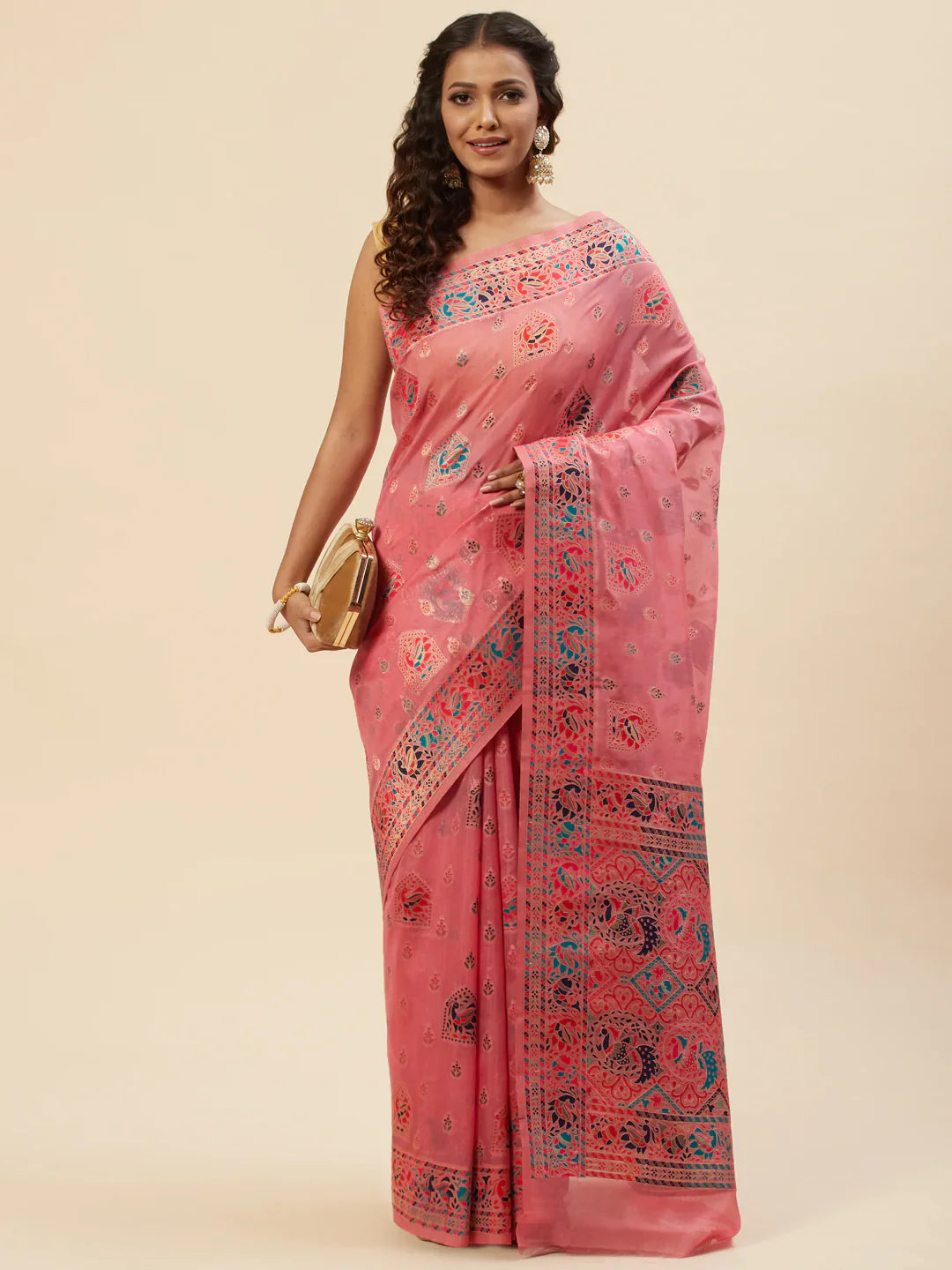 Zari Border Booti Handloom Woven Saree