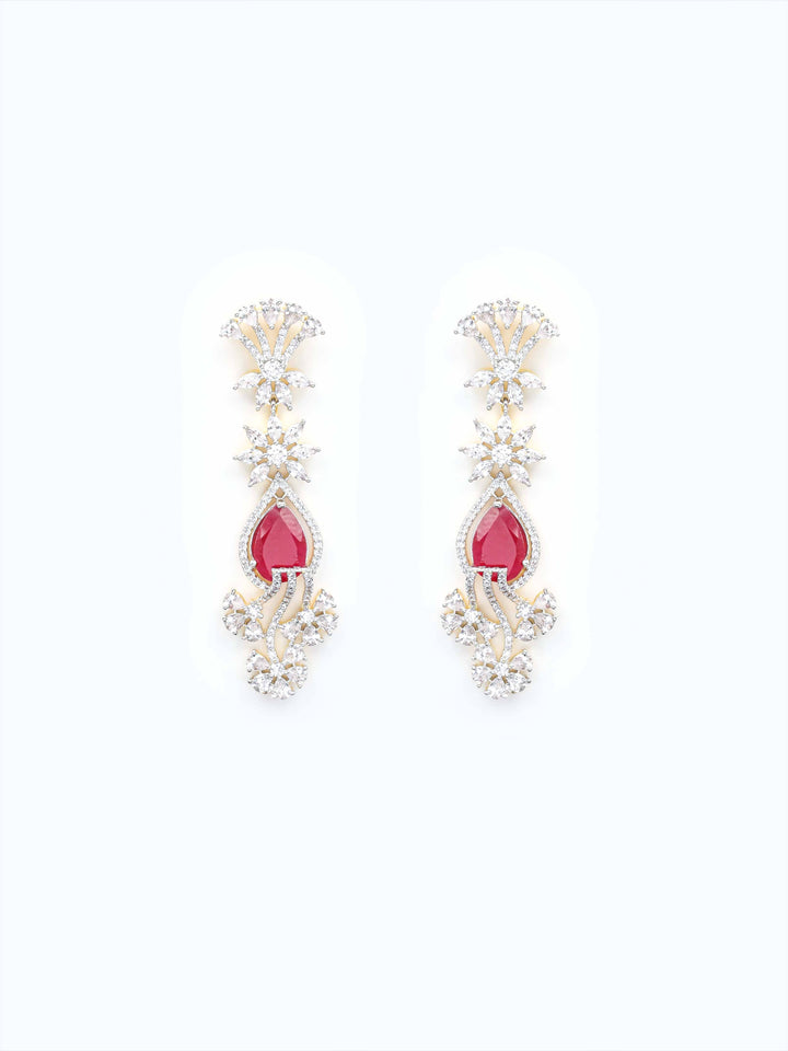 Silver &amp; Maroon AD Drop Earrings