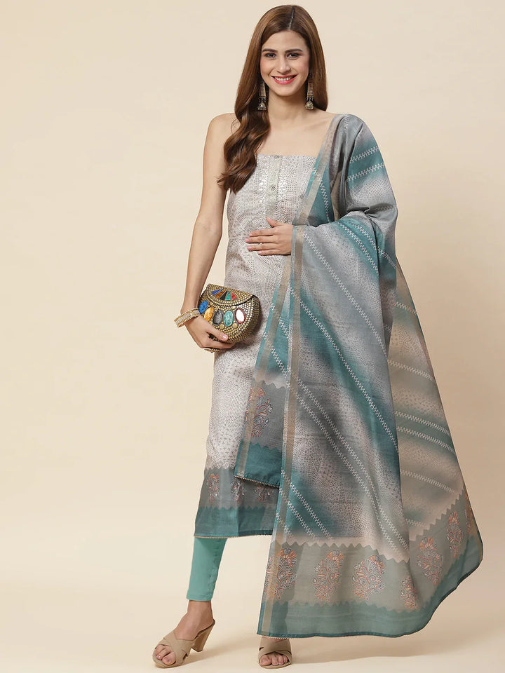 Neck Embroidered Art Tussar Unstitched Suit Piece With Dupatta