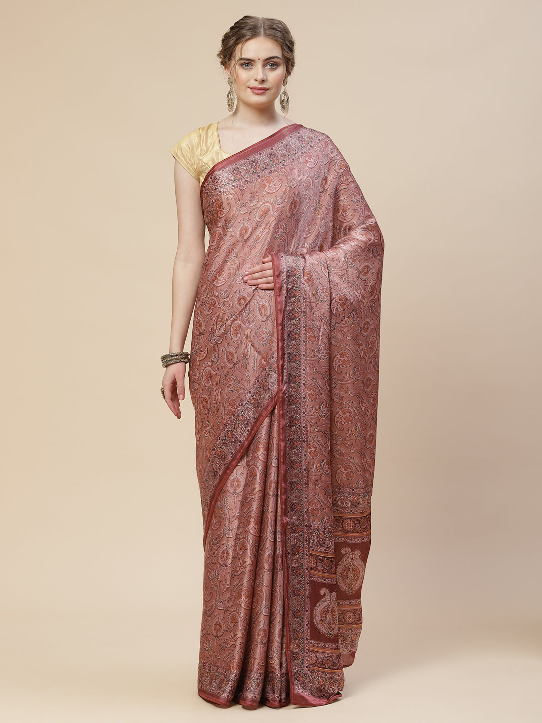 Stone Work Satin Printed Saree