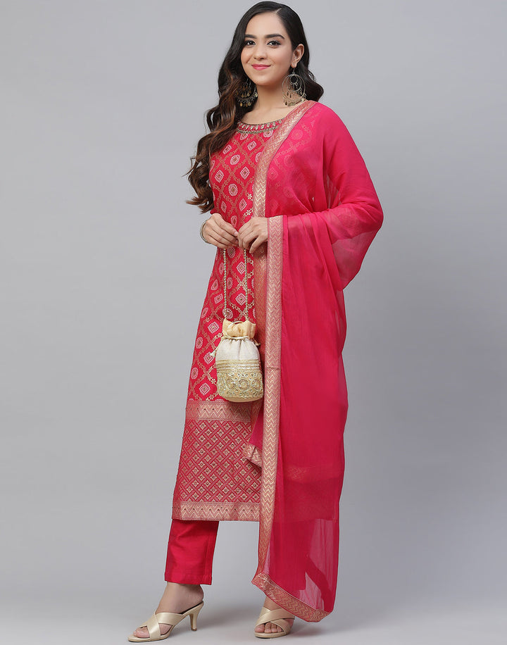 Embroidered Banarasi Salwar Kameez Stitched Suit With Chiffon Dupatta
