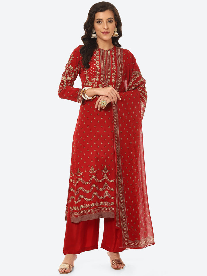 Floral Digital Printed Crepe Kurta With Palazzo &amp; Georgette Dupatta