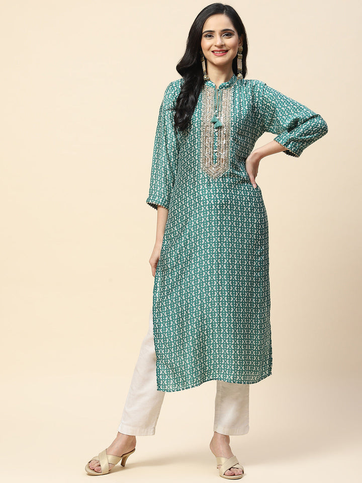Printed With Yoke Embroidered Muslin Kurta