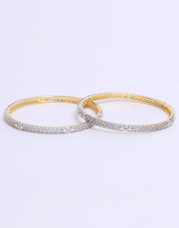 Elegant White Stone with Gold Toned Bangle Set