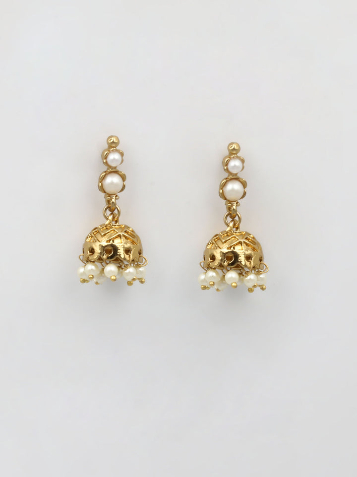 Gold &amp; White Jhumki Earrings