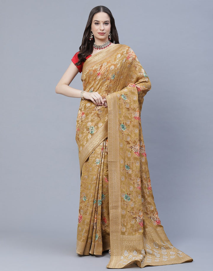Beautiful Zari Jaal Printed Banarasi Khaddi