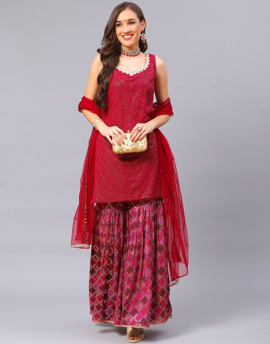 Wine Georgette Salwar Kameez Stitched Suit