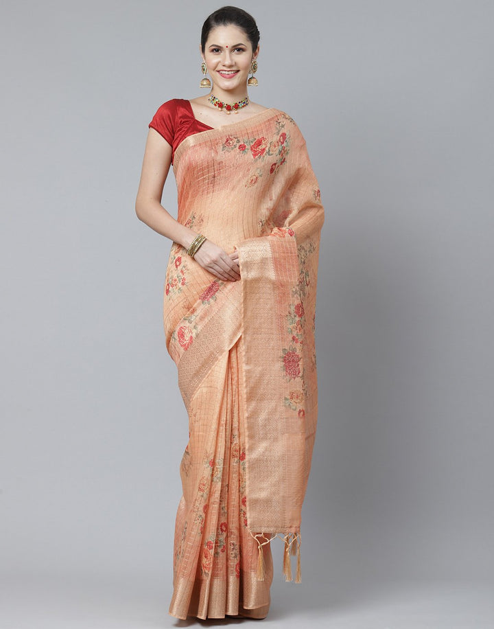 Floral Print Cotton Linen Saree