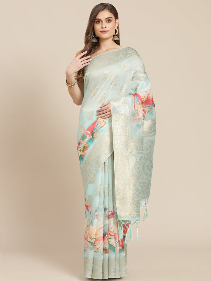 Digital Floral Banarasi Pallu Sarees Printed