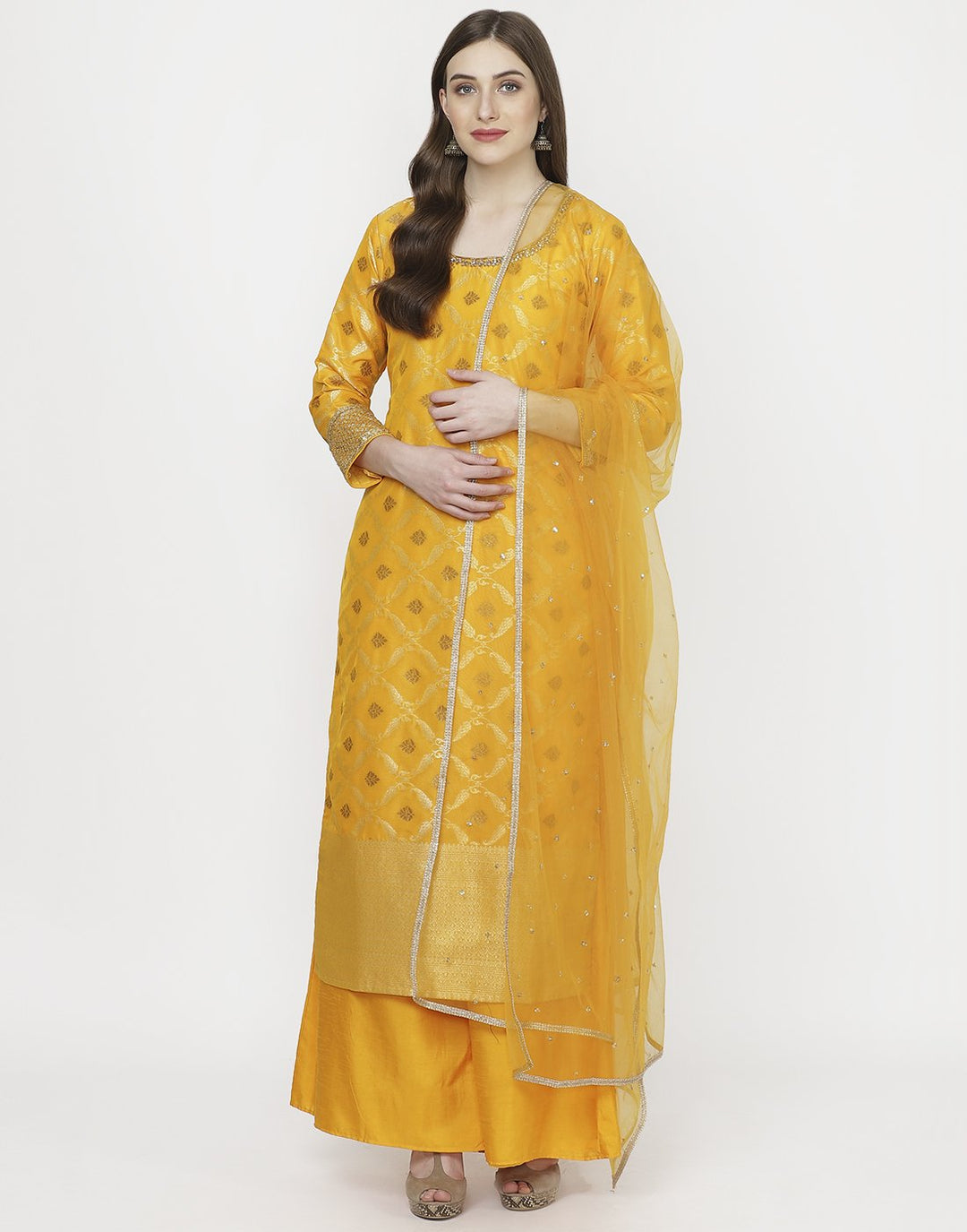 MBZ Meena Bazaar-Orange Art Handloom Salwar Kameez