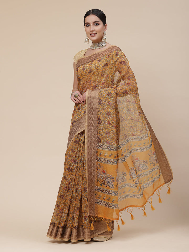 Digital Floral Printed Banarasi Pallu Cotton Saree