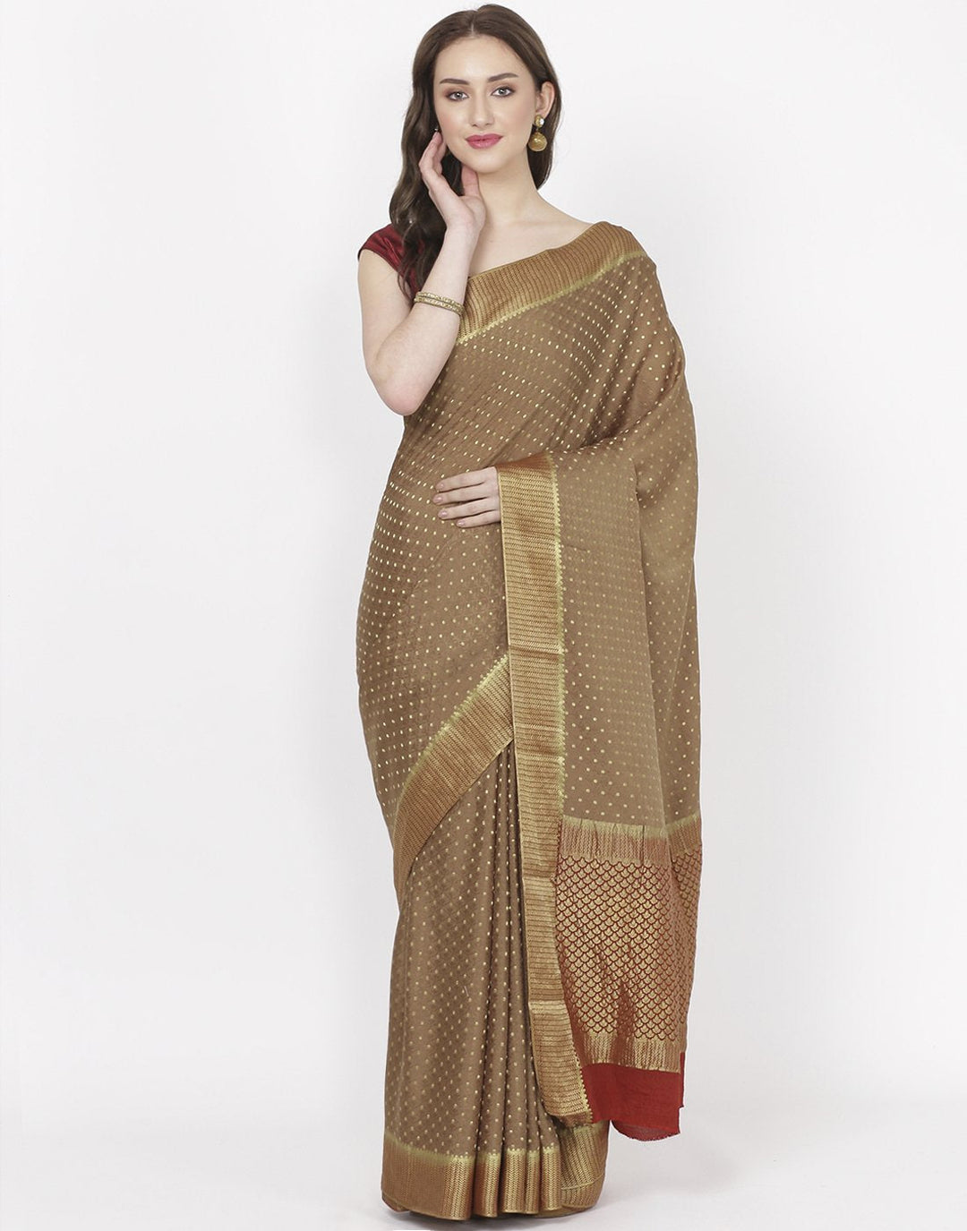 MBZ Meena Bazaar-Beige Crepe Jacquard Saree