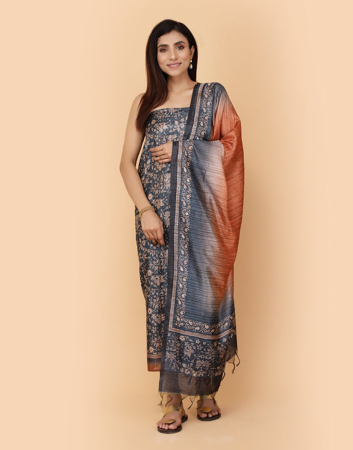 Printed Chanderi Suit Piece With Art Silk Dupatta