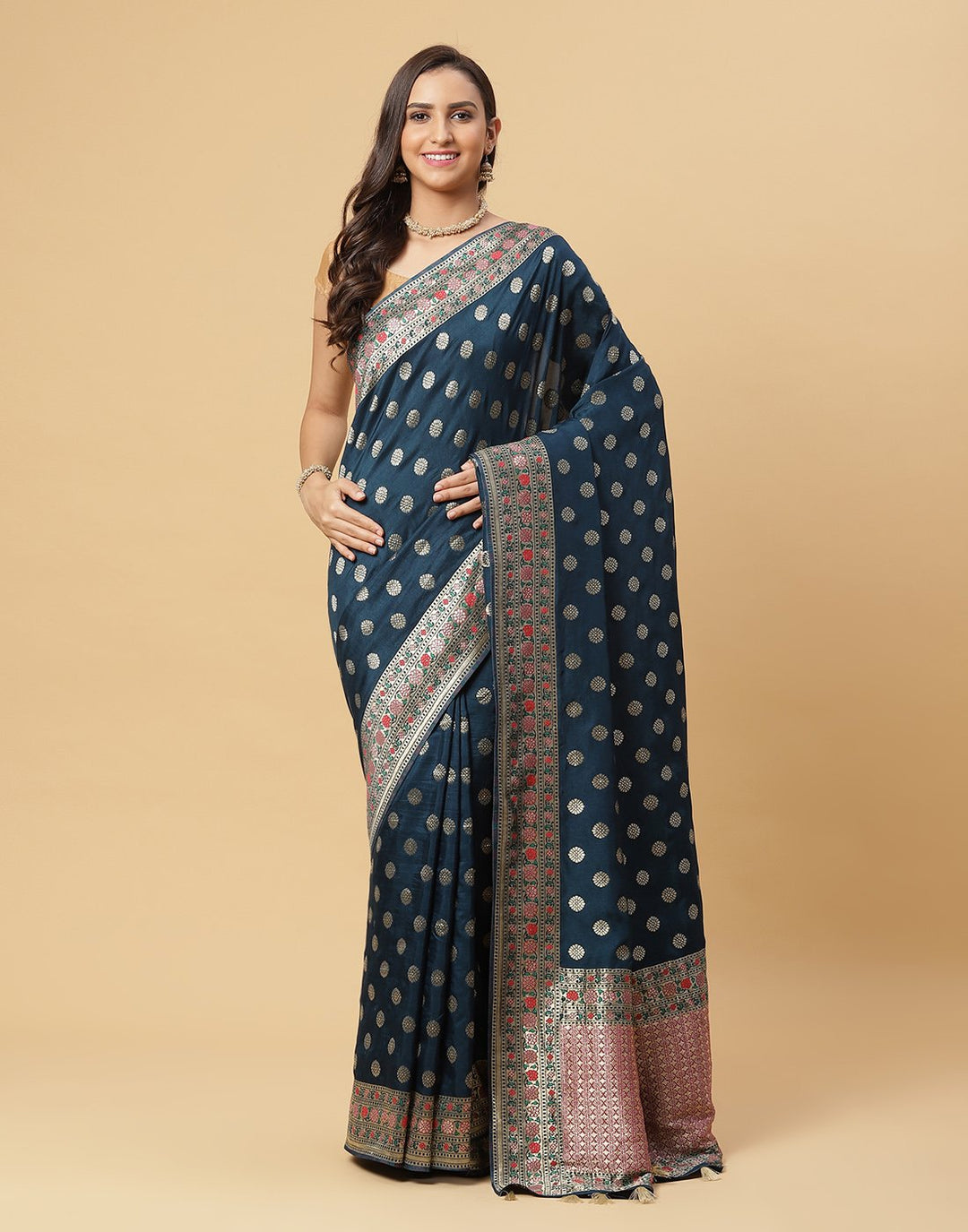 Woven Banarasi Saree With Zari Booti Border