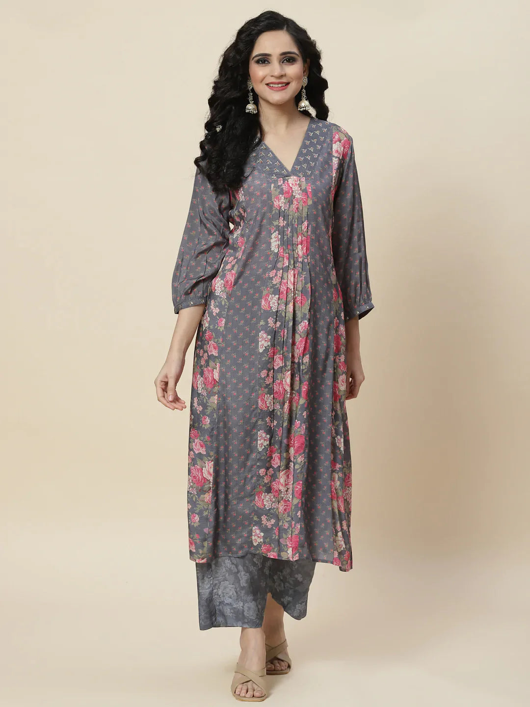 Printed Crepe Kurta With Palazzo