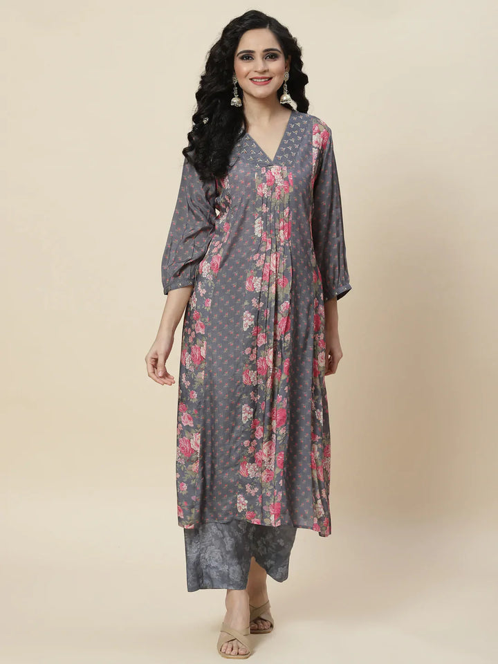 Printed Crepe Kurta With Palazzo