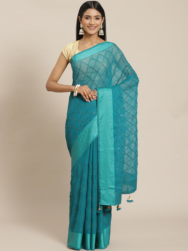 Sequence Art Handloom Chiffon Embroidered Saree