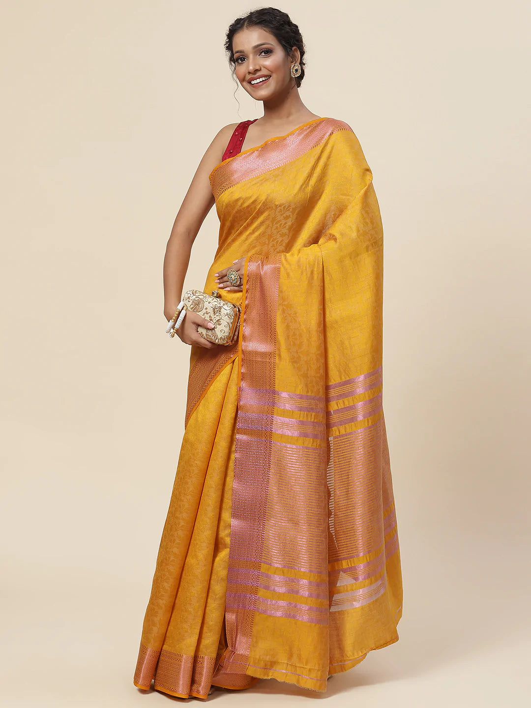 Plain Zari Border Handloom Woven Saree