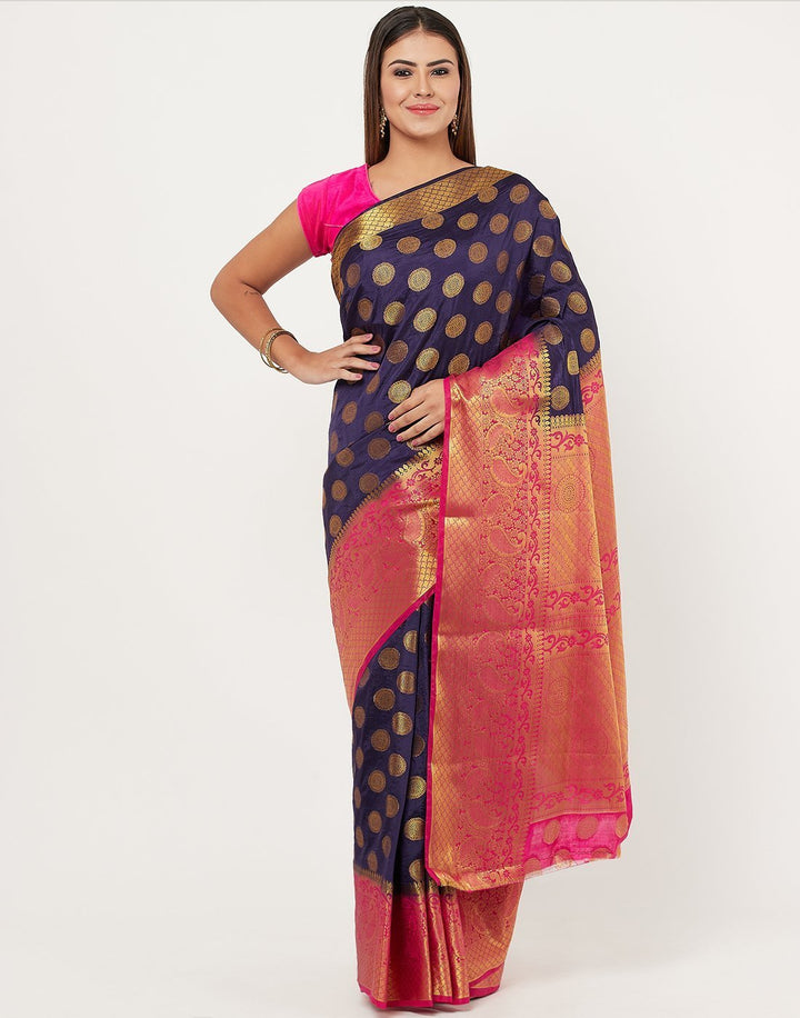 Navy Blue Rani Art Handloom Saree