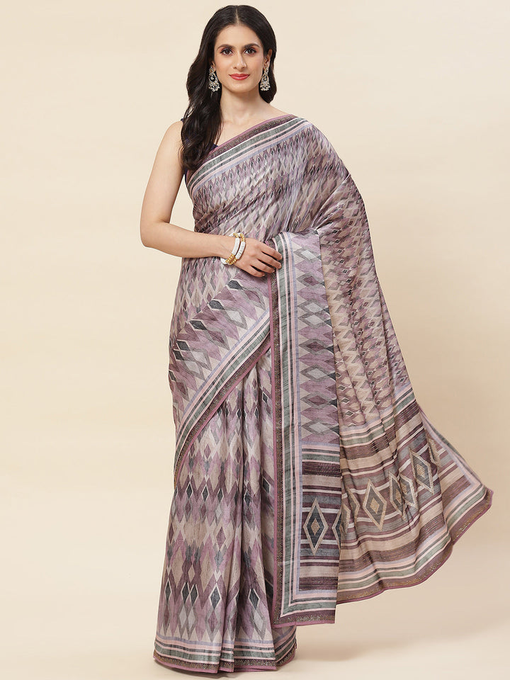 Abstract Digital Printed Satin Saree