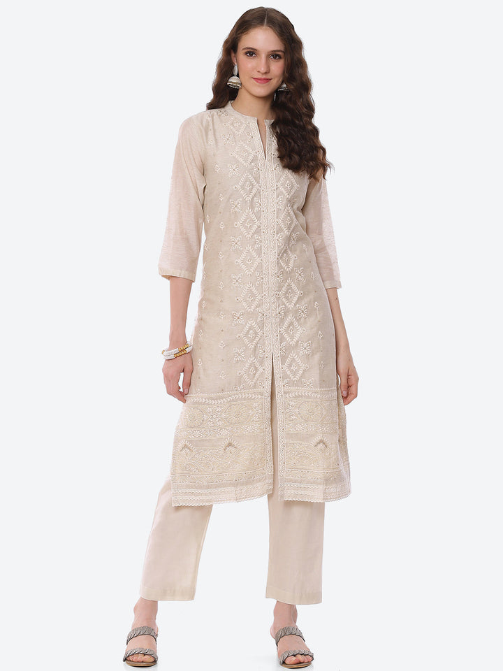 Embroidered Chanderi Kurta With Pant