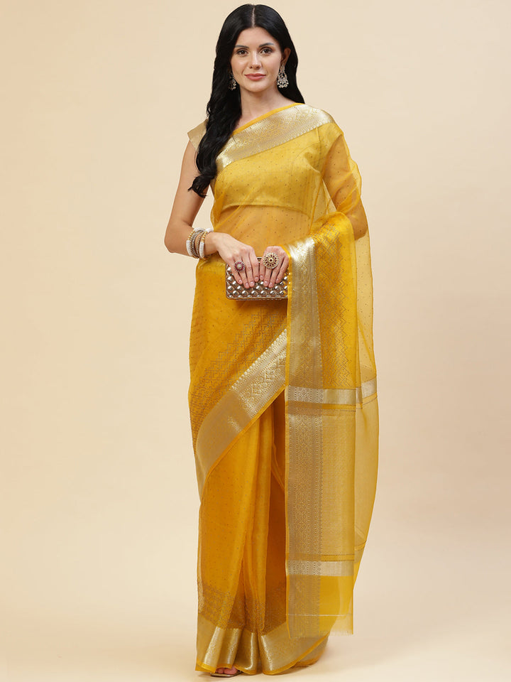Stone Work Plain Organza Saree
