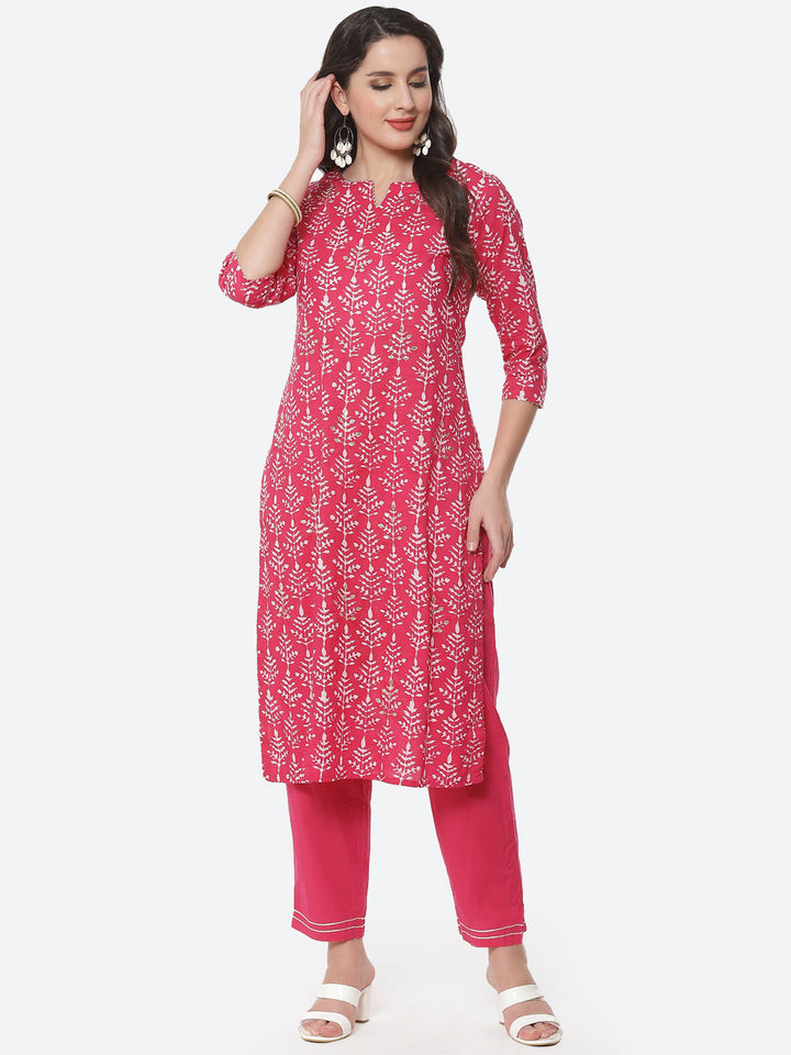 Printed Gota Work Cotton Kurti With Pant