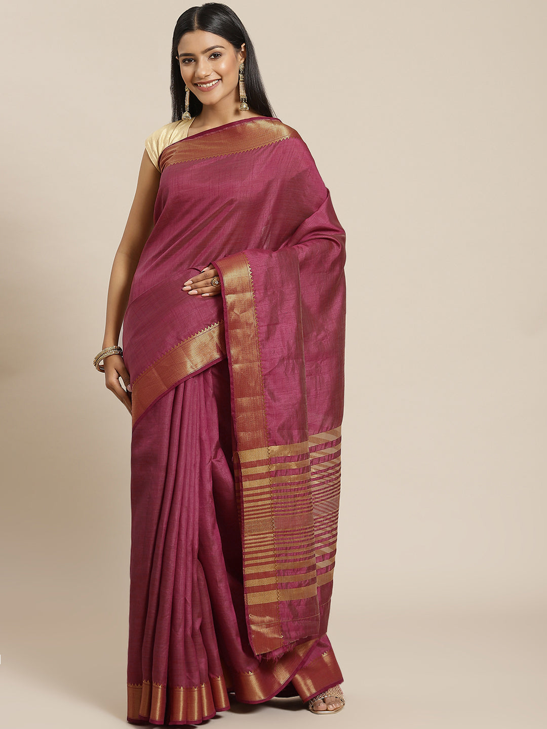 Plain Zari Border Art Handloom Woven Saree