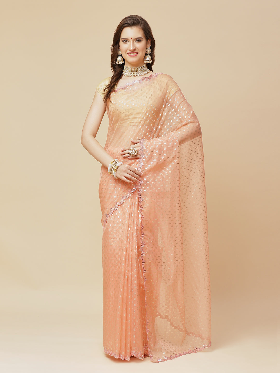 Mirror Gota Border Embroidered Organza Saree