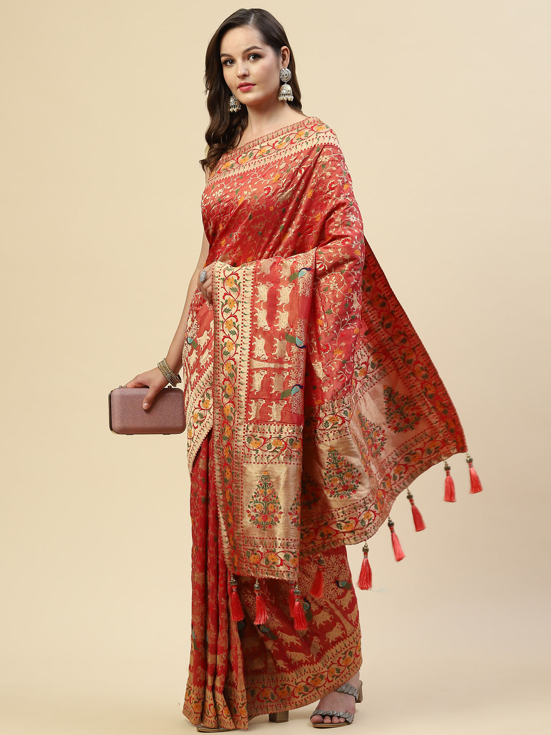 Brocade Zari Jaal Handloom Woven Saree