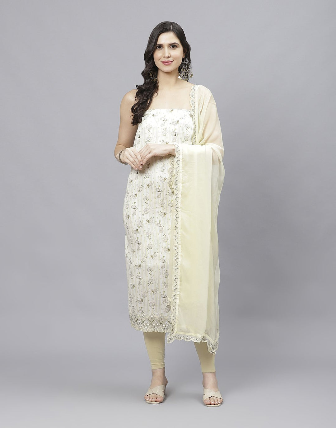 Printed Cotton Suit Piece With Chiffon Dupatta