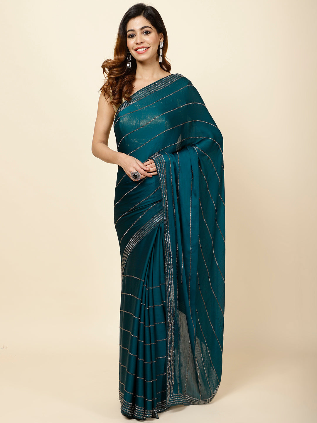 Stone Embroidered Chiffon Saree