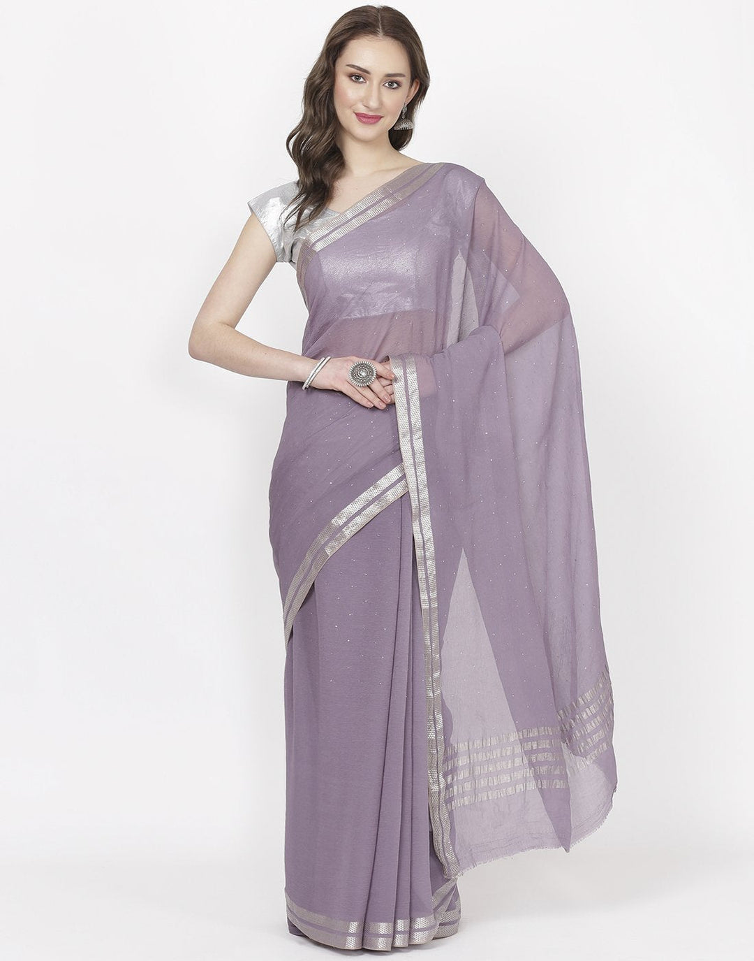 MBZ Meena Bazaar-Maroon Chiffon Saree