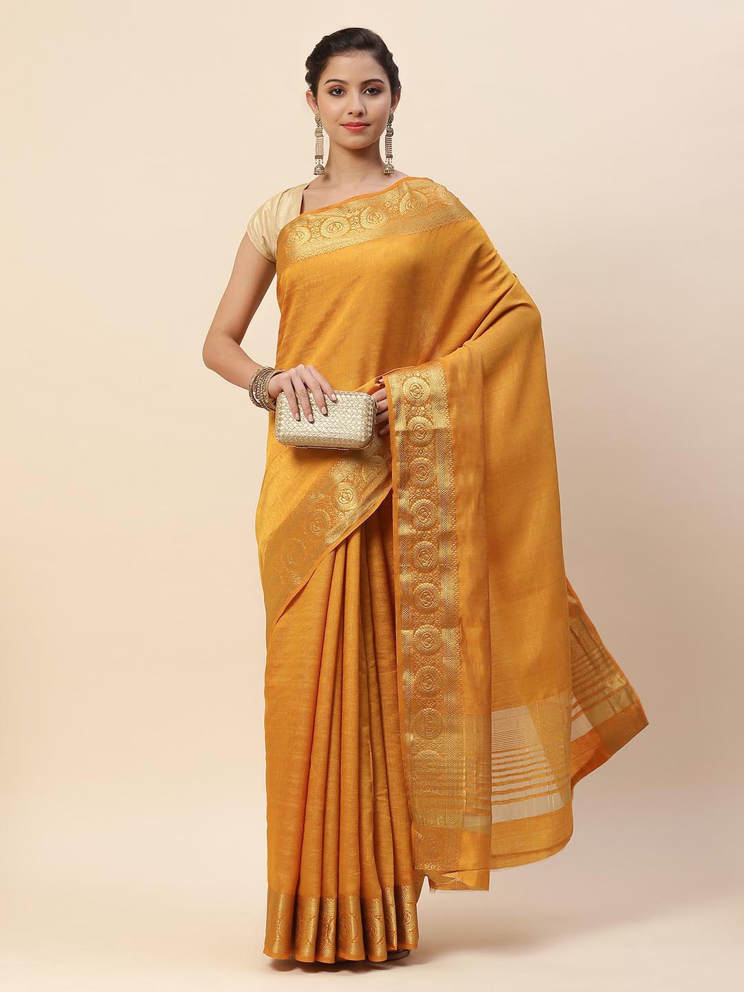 Plain Zari Border Art Handloom Woven Saree