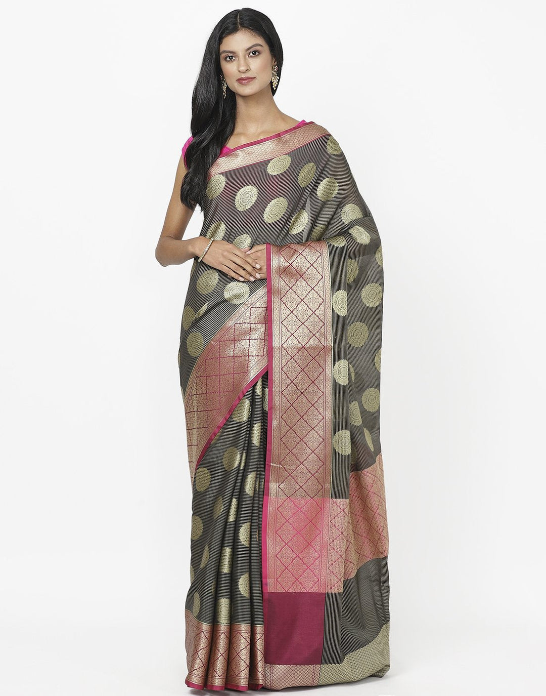 Black Cotton Woven Saree