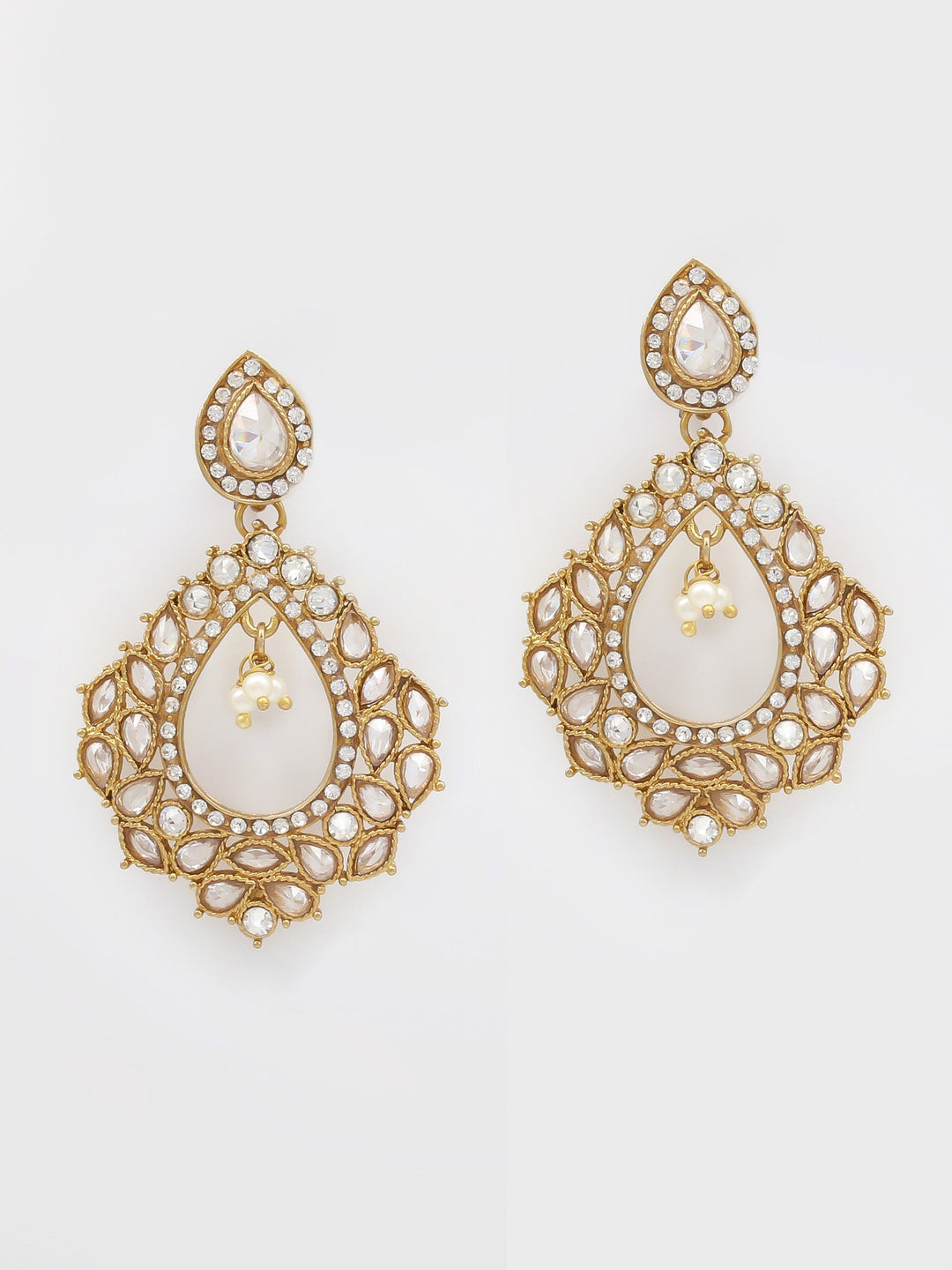 Gold &amp; White Drop Earrings