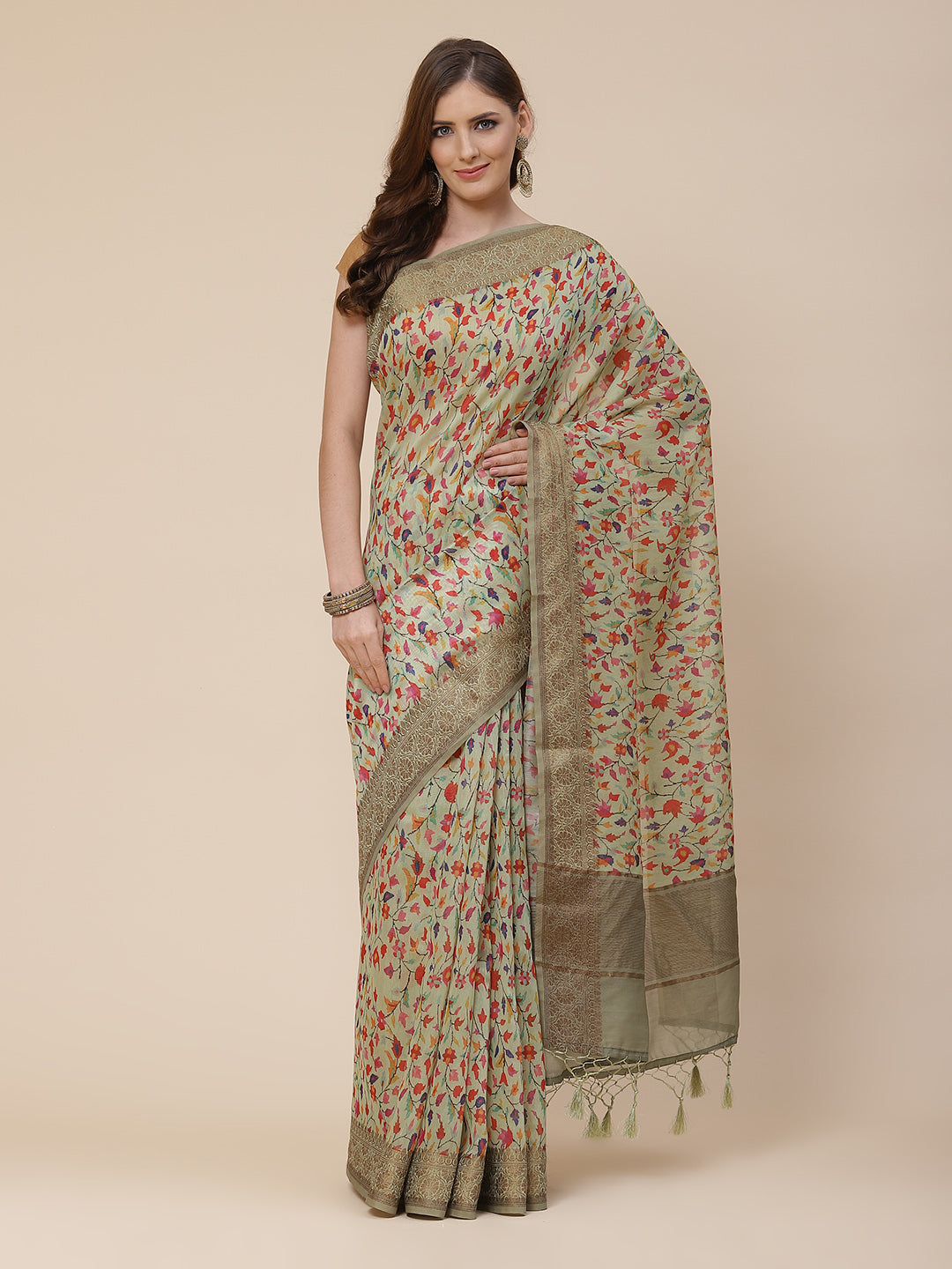 Printed Banarasi Border Pallu Cotton Saree