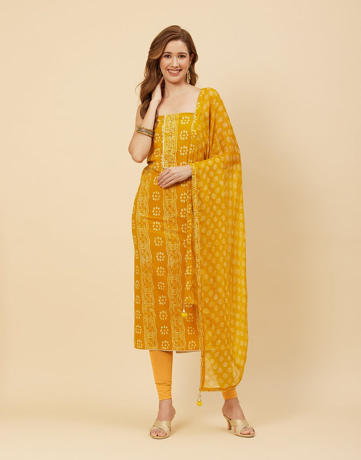 Embroidered Cotton Suit Piece With Chiffon Dupatta