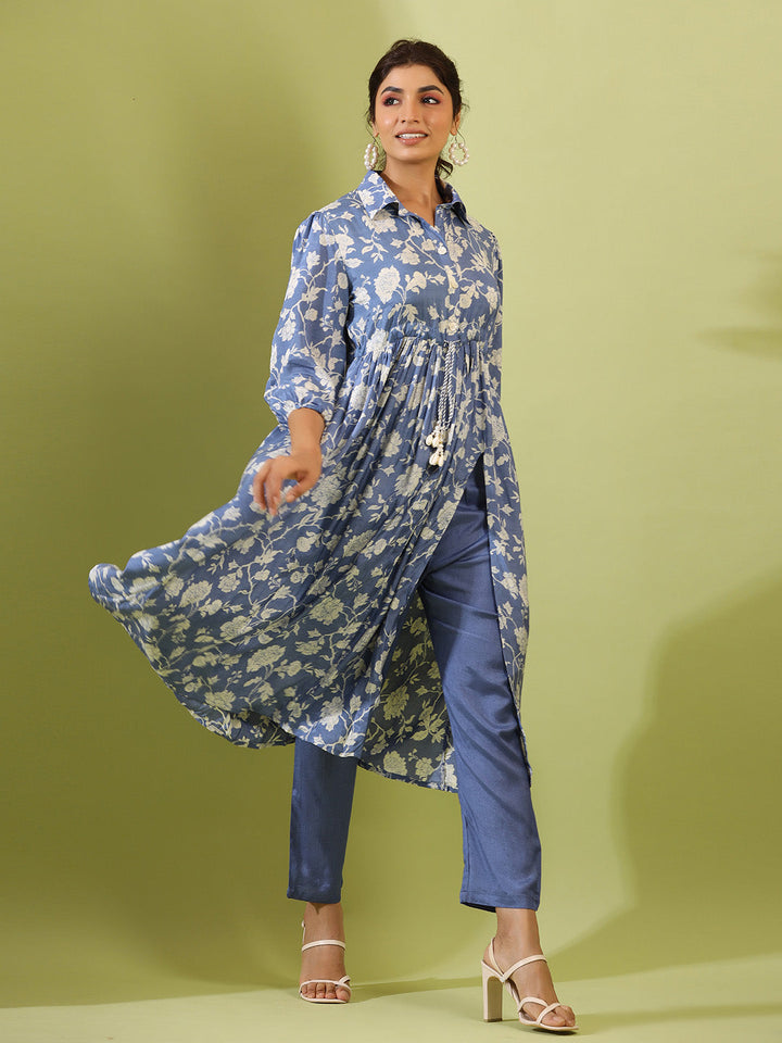 Floral Printed Muslin Kurta With Pants