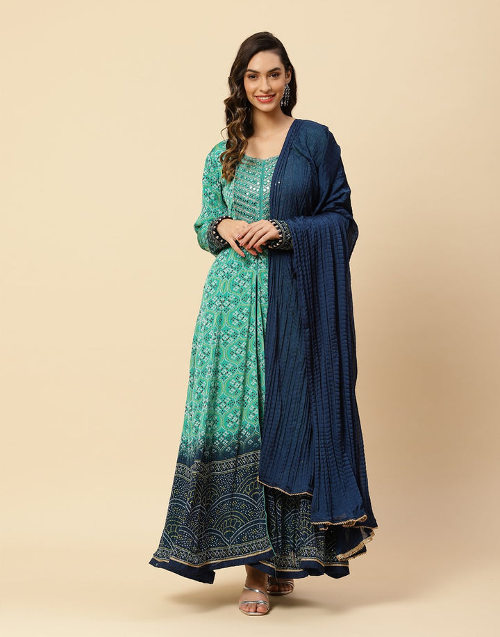 Embroidered Art Crepe Anarkali Salwar Kameez Stitched Suit With Art Handloom Printed Dupatta