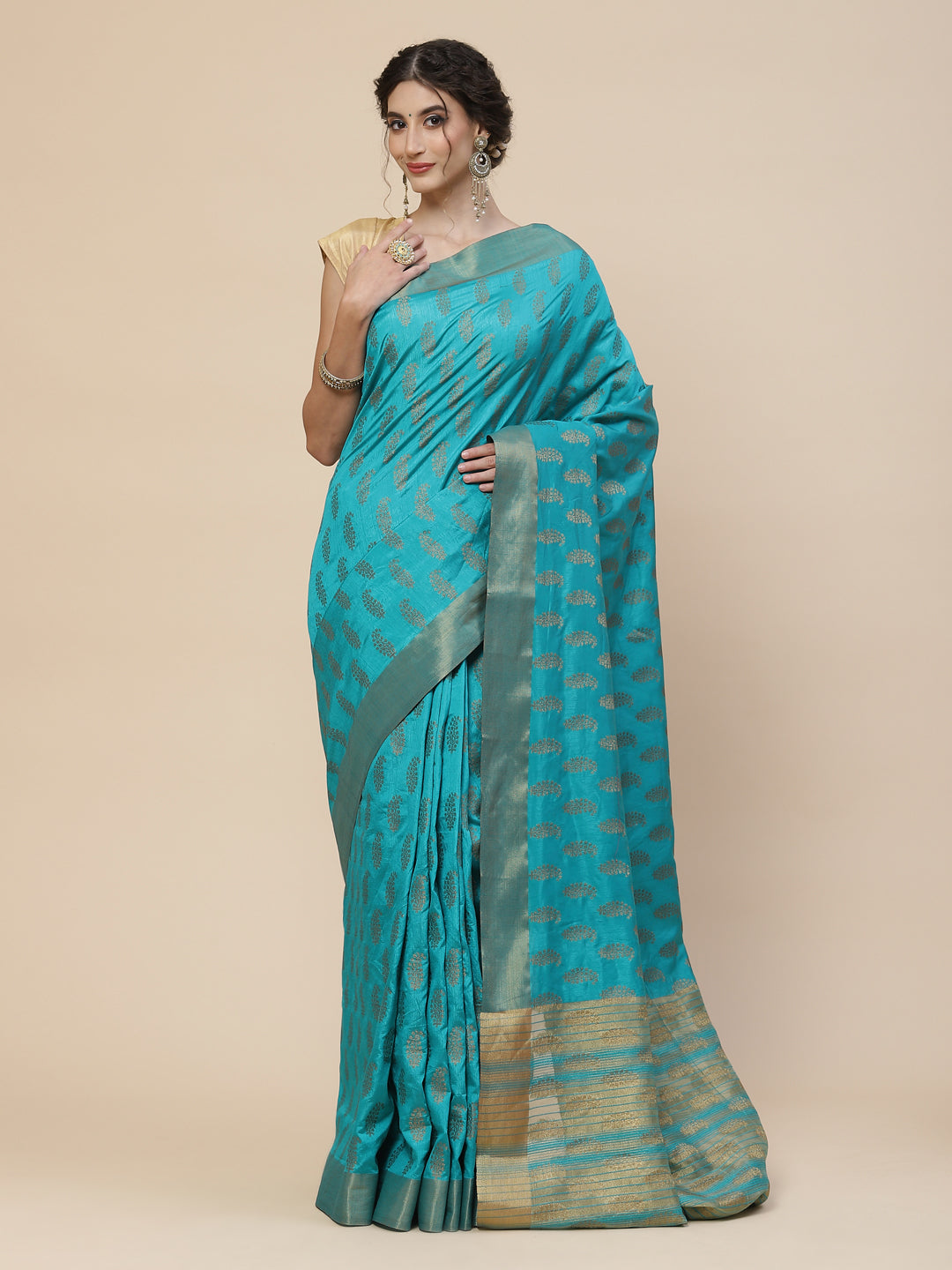 Zari Border Booti Art Handloom Woven Saree