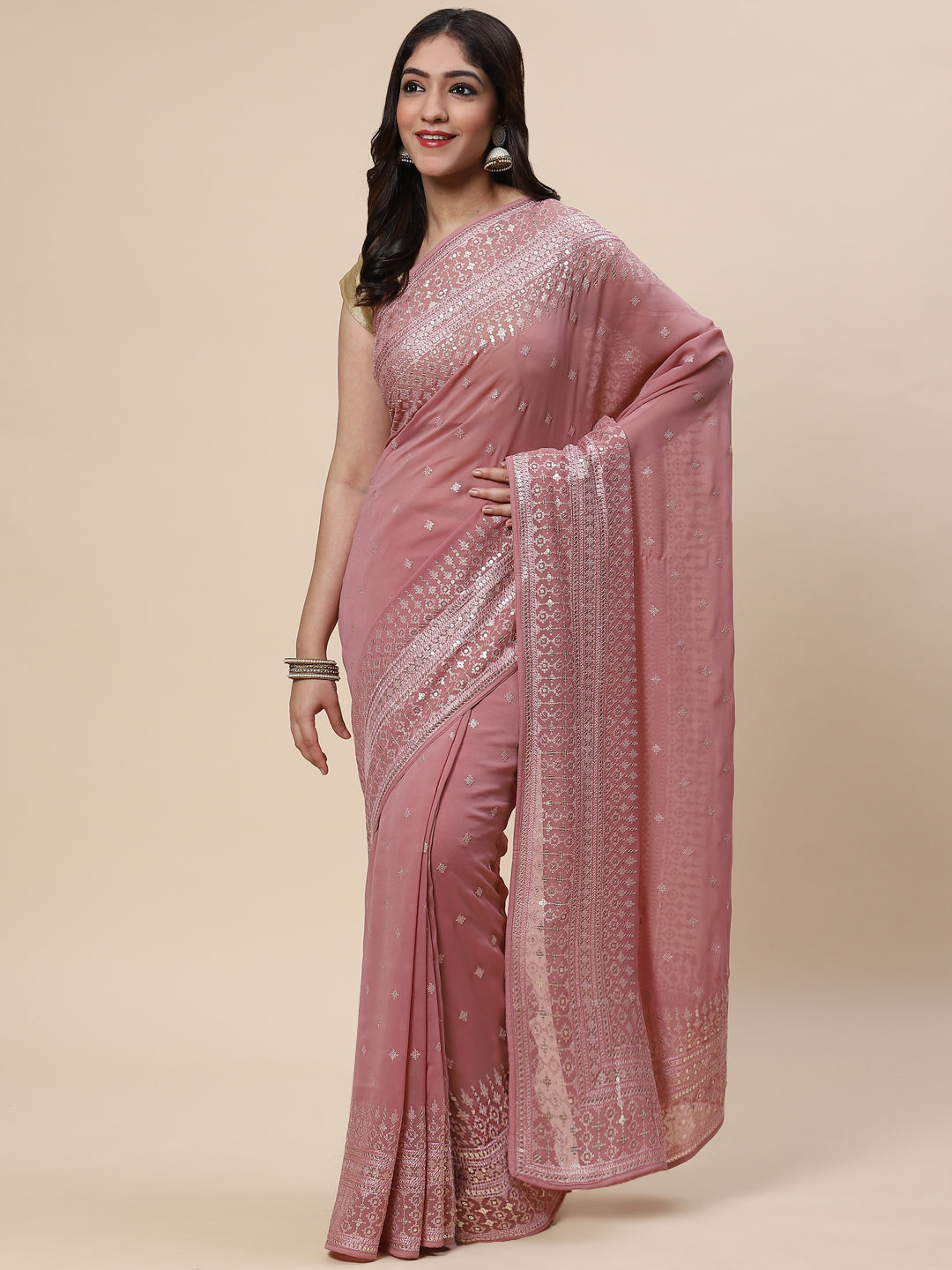Sequin Embroidered Georgette Saree