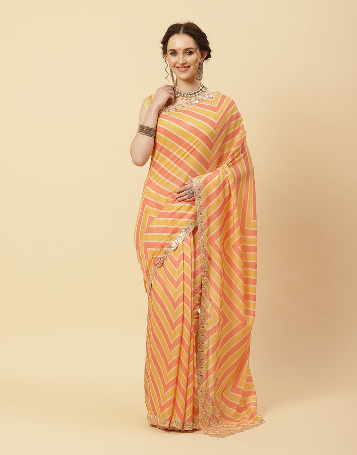 Printed Satin Saree With Gota Work