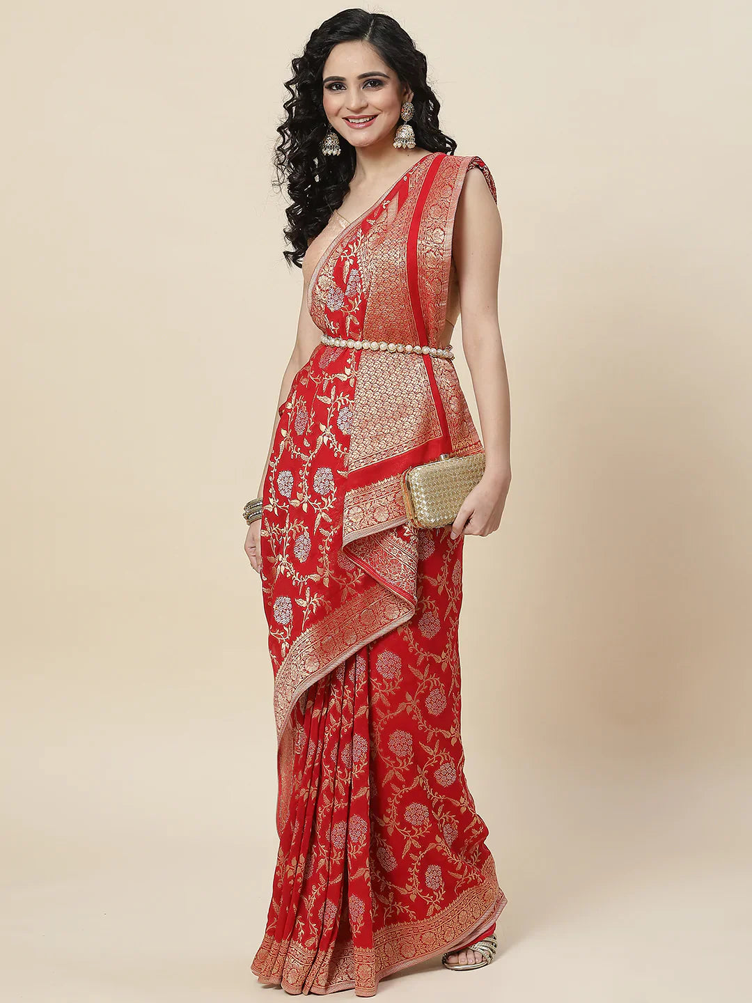 Zari Border Booti Handloom Woven Saree