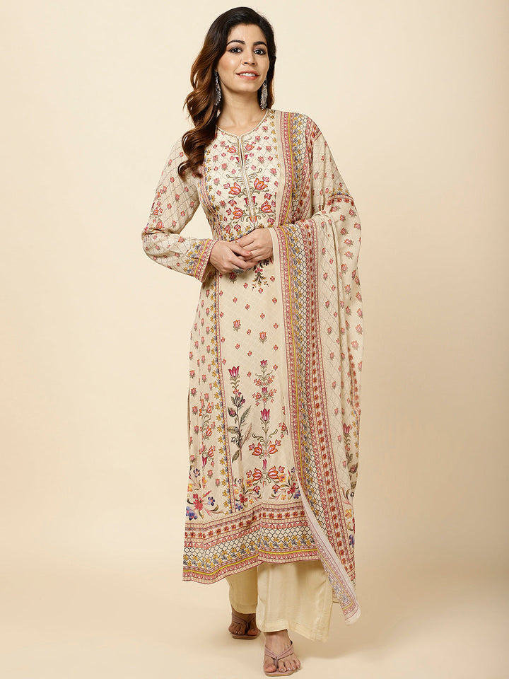 Digital Floral Printed Crepe Kurta With Palazzo &amp; Dupatta
