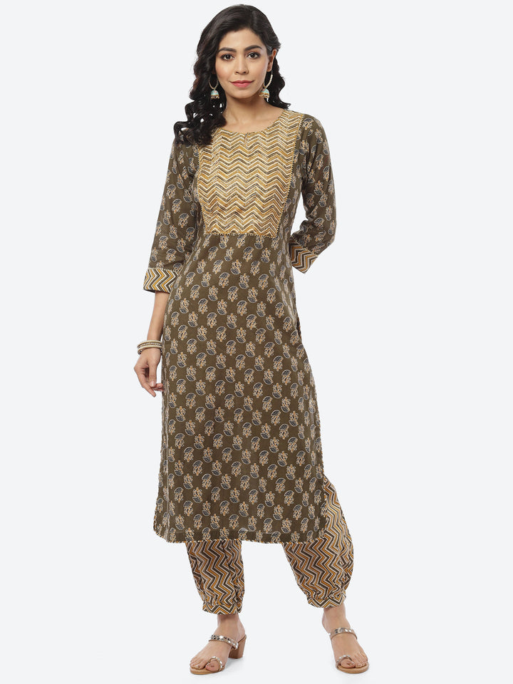 Printed Gota Work Cotton Kurti With Afghani Pant